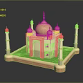 Taj Mahal 3D Model With Golden Dome Minarets Green Base And Pink Edges
