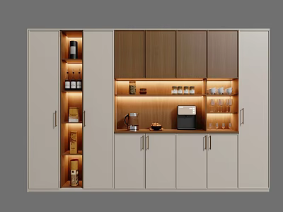 Modern Wine Cabinet With Wooden Panels White Doors LED Lighting And Glass Storage 3d model
