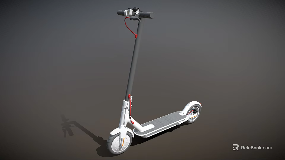 Modern Electric Scooter With White Frame Gray Handlebar And Red Brake Line 3d model 