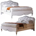 Elegant Double Bed with White Carved Headboard Upholstered Diamond Pattern and Soft Bedding 3d model