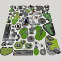 Diverse Garden Ornaments Collection Featuring Green Plant Shapes Stone Elements And Pathway Designs