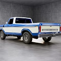 Classic Blue And White Pickup Truck Parked In Gray Interior Space