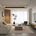 Modern Living Room Interior With Beige Sofa Wooden Coffee Table And Green Plant