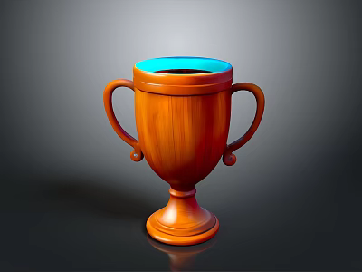 Wooden Trophy Shaped Furniture With Two Handles And Blue Top Design 3d model
