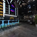 Modern Bar Interior Design With Fish Tank Counter Black Stools And Wine Racks