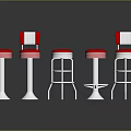 Red Bar Stools With White And Red Backs Metal Spiral Frames On Black Reflective Surface
