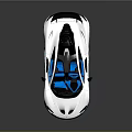 Modern White Sports Car With Blue Interior Transparent Roof Black Rear Wing And Black Wheels