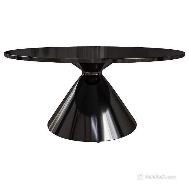 Modern Black Round Table With Conical Base Sleek Design Furniture Piece 3d model 