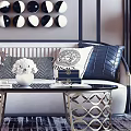 Modern Sofa and Coffee Table Set with Decorative Pillows Geometric Rug and Wall Art