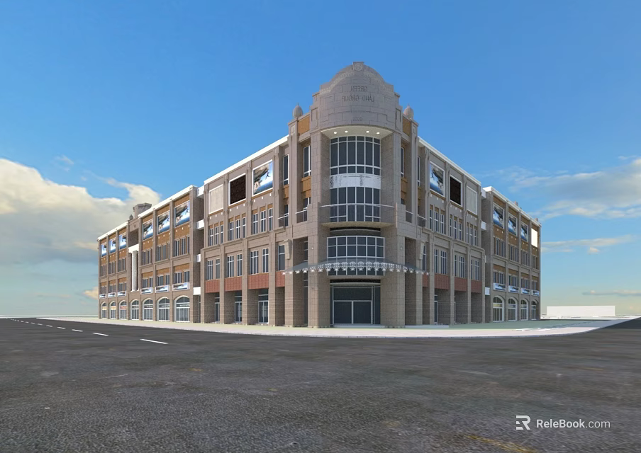 Modern Commercial Complex Exterior With Classic Architectural Elements Large Windows And Open Plaza 3d model 