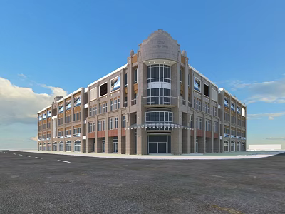 Modern Commercial Complex Exterior With Classic Architectural Elements Large Windows And Open Plaza 3d model