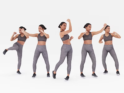 Group of Women Doing Dynamic Workout Poses in Gray Athleisure Wear 3d model