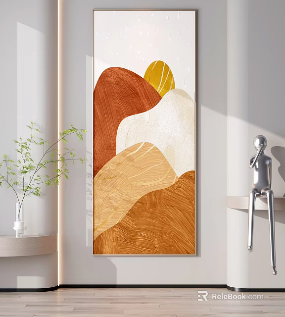 Abstract Wall Painting With Brown Beige Yellow Tones And Decorative Elements 3d model