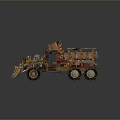 Military Vehicle Featuring Large Tires Front Scoop Top Equipment and Rugged Armored Design