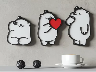 Modern Cream Wall Decorations Wall Decorations Cartoon Bear Wall Decorations Baby Bear Hanging Decorations Coffee Cup Children Wall Decorations 3d model