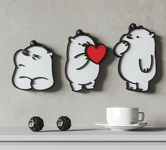 Modern Cream Wall Decorations Wall Decorations Cartoon Bear Wall Decorations Baby Bear Hanging Decorations Coffee Cup Children Wall Decorations 3d model