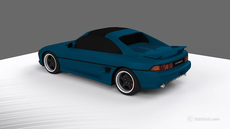 Blue Sports Car With Black Roof Rear Spoiler And Stylish Black Wheels 3d model 