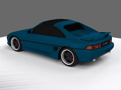 Blue Sports Car With Black Roof Rear Spoiler And Stylish Black Wheels 3d model