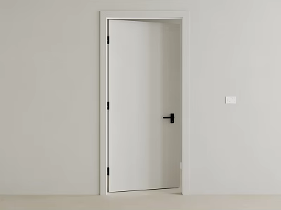 White Hinged Door With Black Handle In Modern Simple Light Wall Design 3d model
