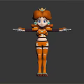 3D Orange Haired Character With Crown Mechanical Arms And Futuristic Outfit