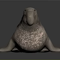 Realistic Gray Walrus Model With Open Mouth And Textured Skin On Smooth Reflective Surface