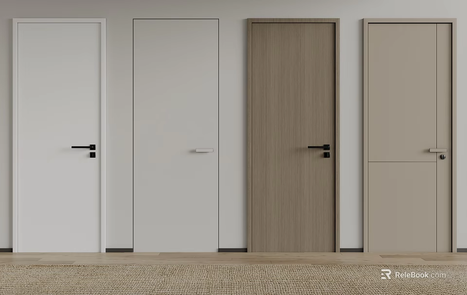 Modern Hinged Doors With Various Colors And Wooden Matte Finishes For Home Interior 3d model 