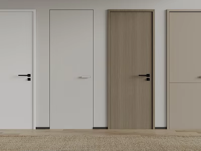 Modern Hinged Doors With Various Colors And Wooden Matte Finishes For Home Interior 3d model