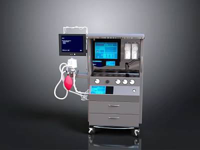 Advanced Medical Anesthesia Machine With Digital Display Control Panel And Mobile Cart 3d model