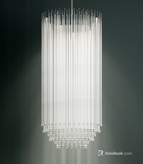 Modern Elegant Chandelier with Clear Vertical Glass Tubes Against Dark Background 3d model 