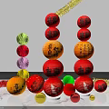 Colorful Stacked Lanterns With Double Happiness Characters For Traditional Festive Decoration