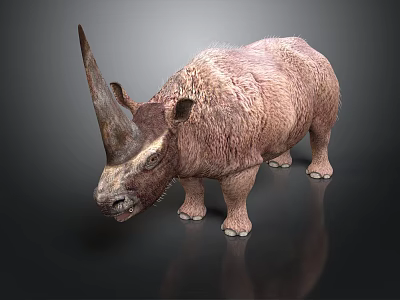 Rhinoceros 3D Model With Large Horn Furry Body Dark Background And Reflection Effect 3d model