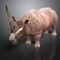 Rhinoceros 3D Model With Large Horn Furry Body Dark Background And Reflection Effect