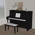 Black Piano With Music Sheet Musical Painting And Cushioned Bench By Window Blinds Green Plants