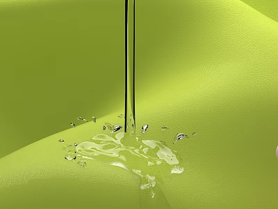 Liquid Drop Falling On Green Surface Creating Water Splash And Wet Marks 3d model