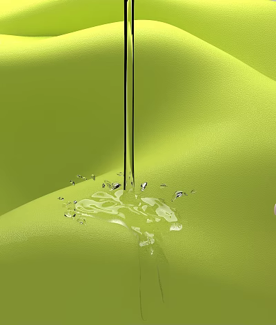 Liquid Drop Falling On Green Surface Creating Water Splash And Wet Marks 3d model