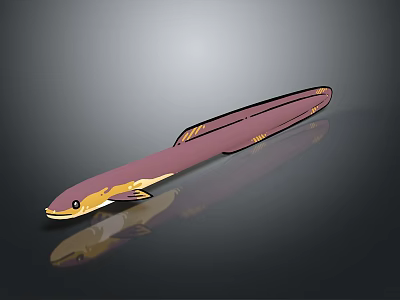 3D Model Purple Red Aquatic Creature With Yellow Stripes And Slender Body 3d model