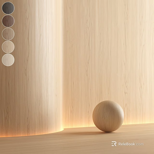 Light Wood Grain Surface With Color Swatches And Wooden Sphere Decoration 3d model 