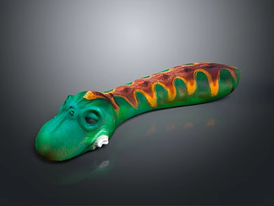 Cartoon Dinosaur Character With Green Body Orange Yellow Stripes And Open Mouth Sharp Teeth 3d model