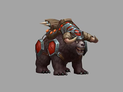 Armored Bear Game Movie Character With Horns Red Accents And Saddle Equipment 3d model