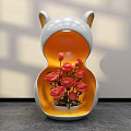 Creative Floral Display With White Orange Cat Ear Design Vase And Pink Roses