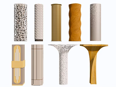 Decorative Columns With Various Textured Surfaces And Modern Design Styles 3d model