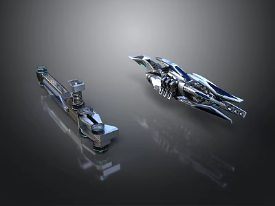 Two Futuristic Space Exploration Mechanical Models With Metallic Structure And Reflective Surface 3d model
