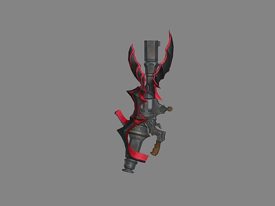Ornate Fantasy Spear With Red And Black Wing Like Structures And Metallic Body 3d model