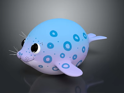 Cartoon Seal Character with Blue Purple Gradient Body Big Eyes White Whiskers and Blue Spots 3d model