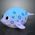 Cartoon Seal Character with Blue Purple Gradient Body Big Eyes White Whiskers and Blue Spots