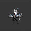 Game and Movie Character Mythical Creature White Black Fur Blue Glowing Horns Feather Wings Design