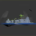 3D Natural Island Landscape With Blue Water Green Vegetation Rocks And Sandy Areas