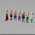 Blonde Female Characters Standing in a Row with Various Outfits and Reflections