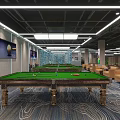 Stylish Modern Billiard Room Interior With Pool Table Ceiling Lights And Relaxation Seats 3d model