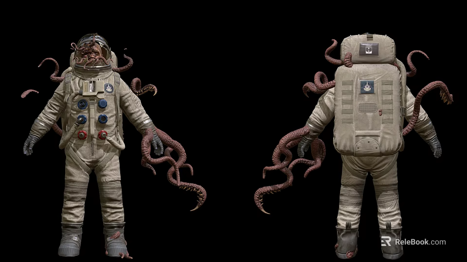 Astronaut Character In Space Suit With Alien Tentacles And Detailed Features 3d model 